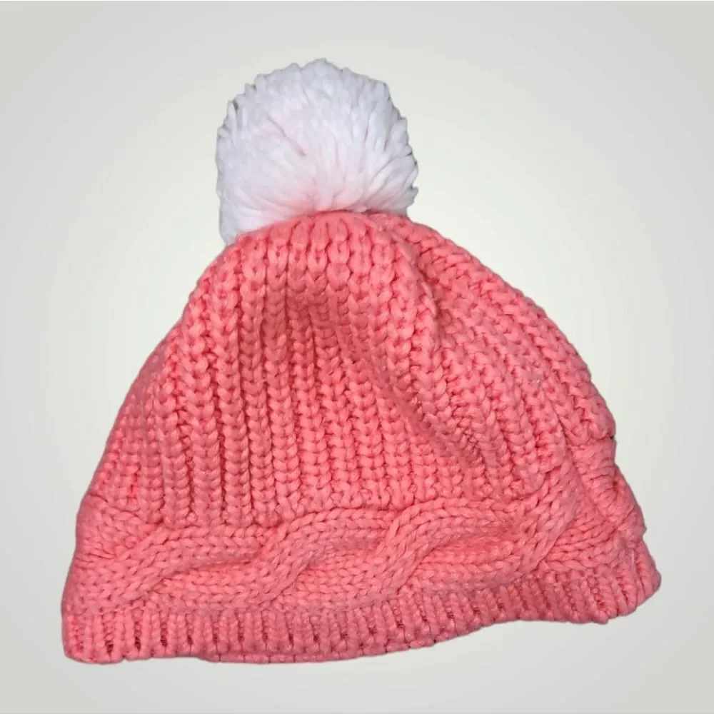 Gymboree Girl Knit Winter Cap/Hat Peach Coral Color With Top Round